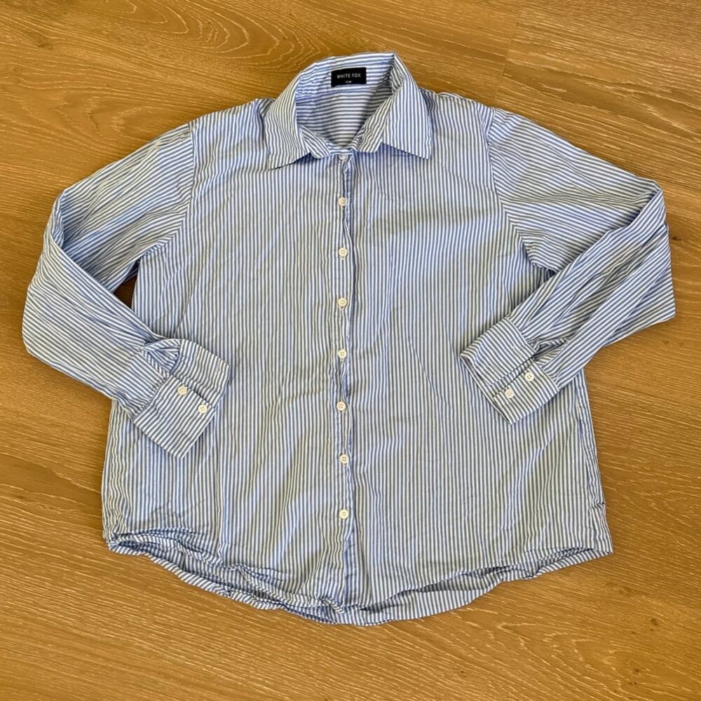 White Fox Button Up Shirt Stripes Always About Us Size S Blue White